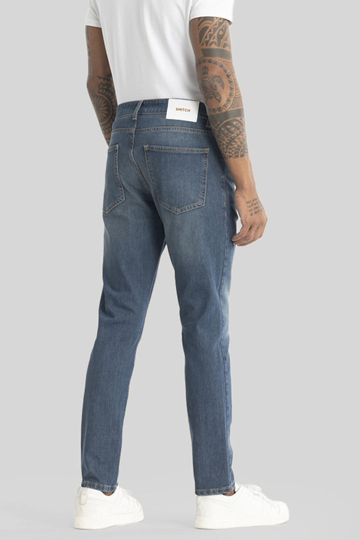 Slick Dark Blue Distressed Slim Fit Jeans