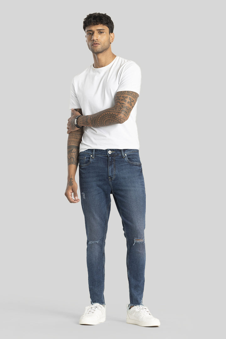 Electric Blue Distressed Skinny Fit Jeans