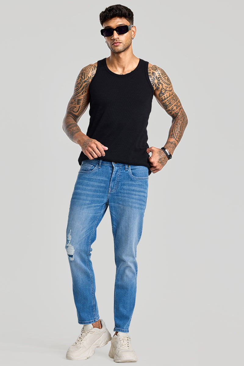 Blue Distressed Slim Fit Jeans