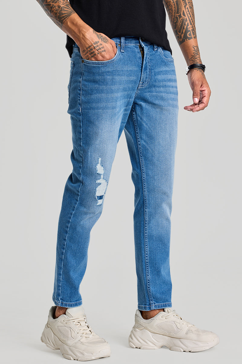 Blue Distressed Slim Fit Jeans