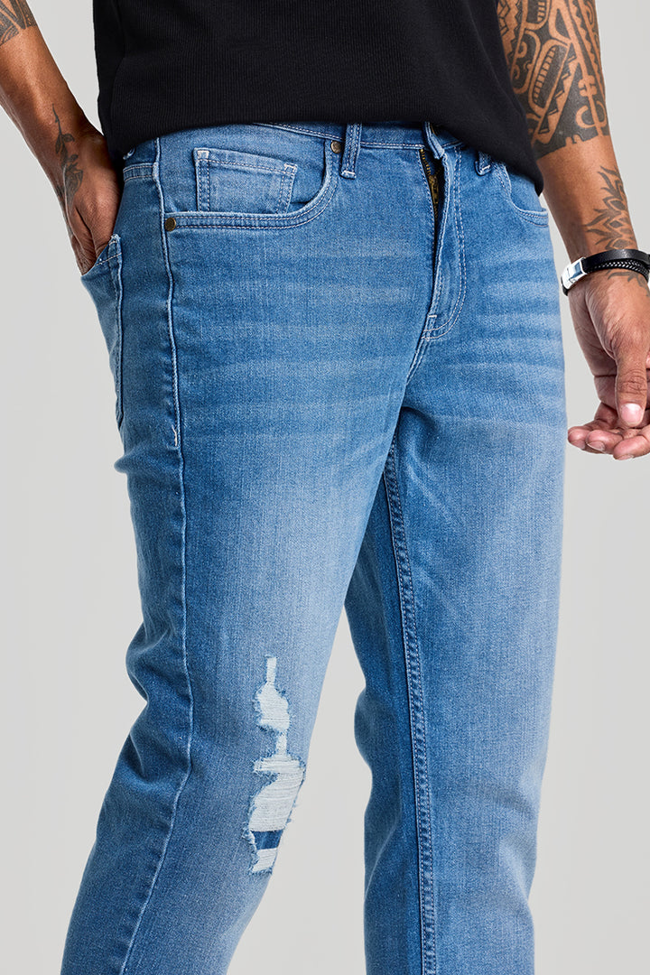 Blue Distressed Slim Fit Jeans