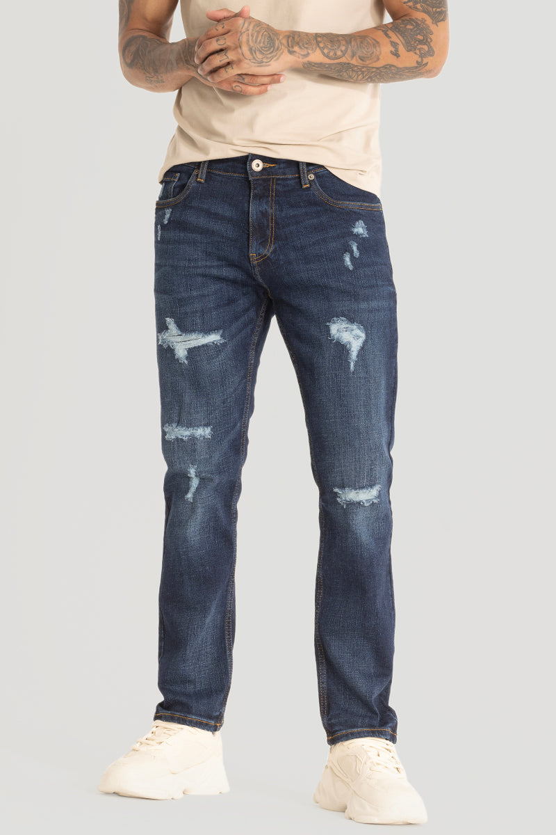 Navy Distressed Comfort Fit Jeans