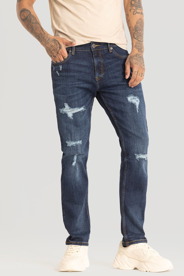 Navy Distressed Comfort Fit Jeans