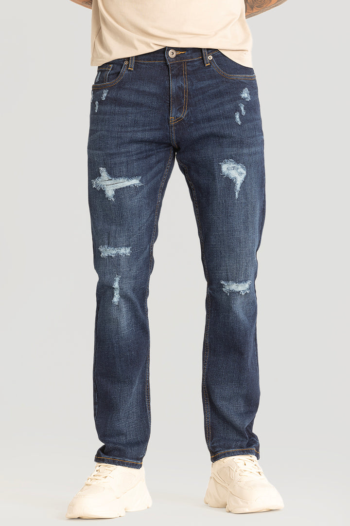 Navy Distressed Comfort Fit Jeans