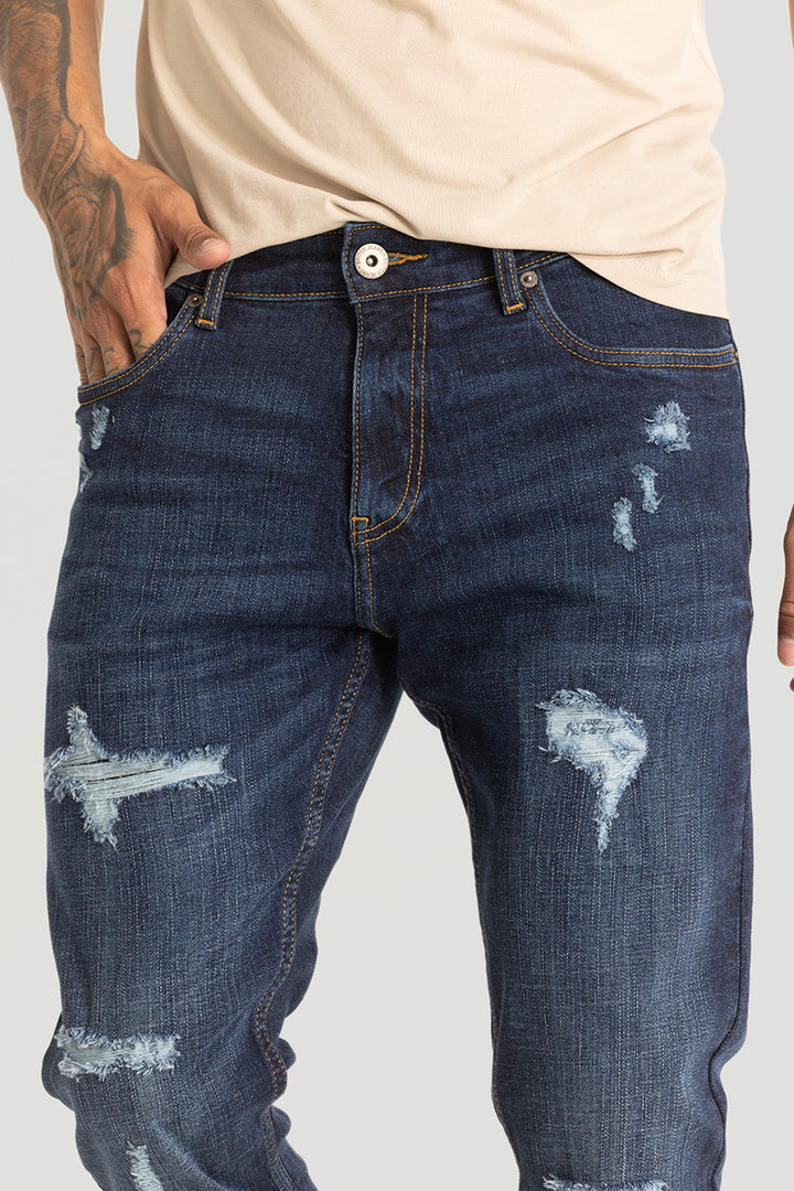 Navy Distressed Comfort Fit Jeans