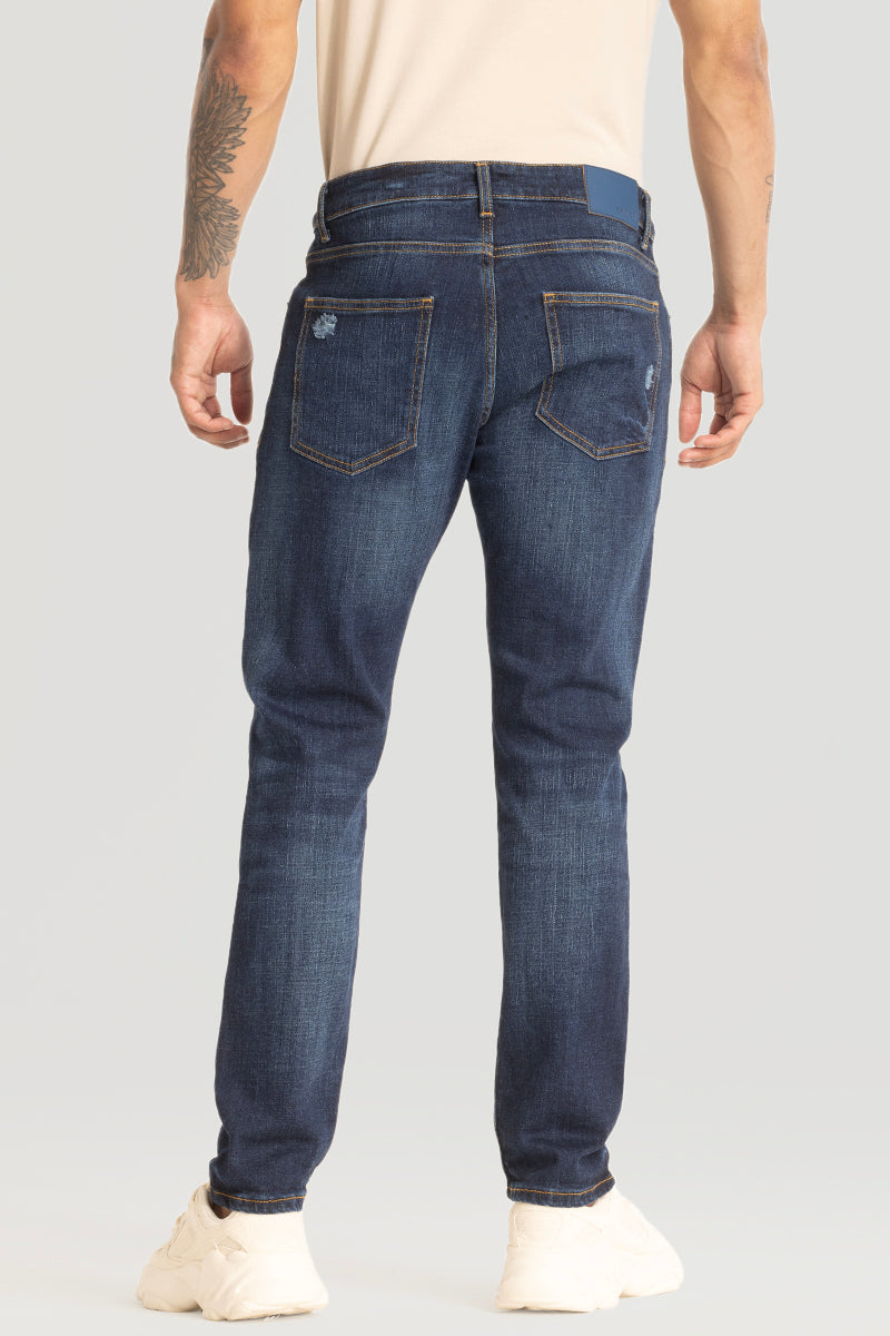 Navy Distressed Comfort Fit Jeans