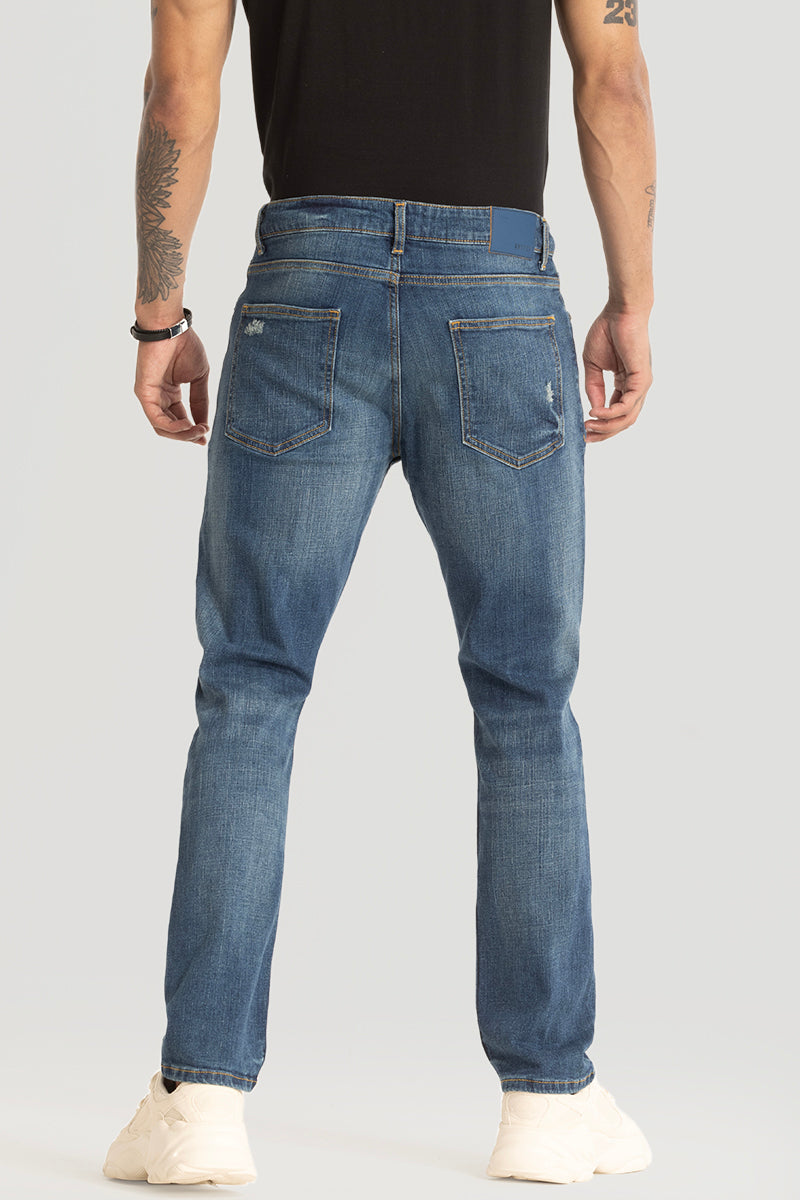 Blue Distressed Comfort Fit Jeans