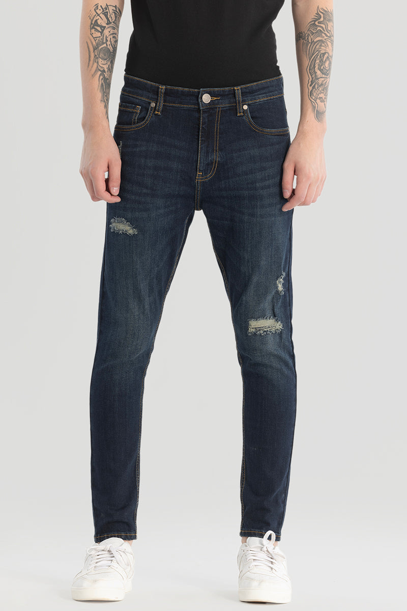 Navy Distressed Skinny Fit Jeans