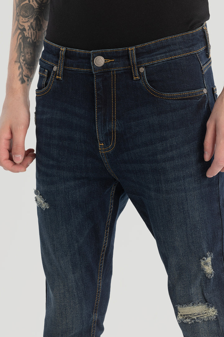 Navy Distressed Skinny Fit Jeans