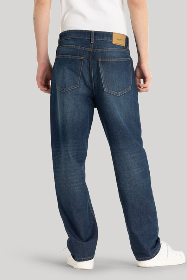 Dark Blue Plain Loose Fit Jeans