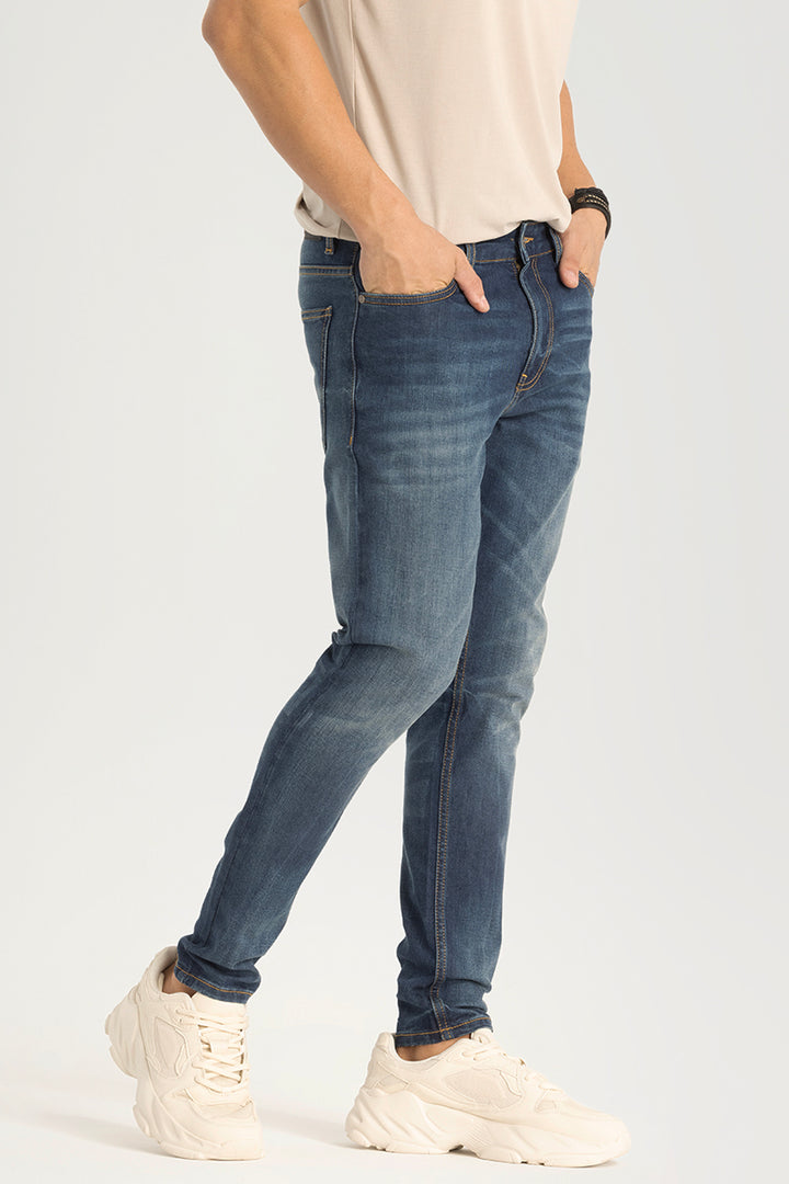 Washed Blue Plain Skinny Fit Jeans