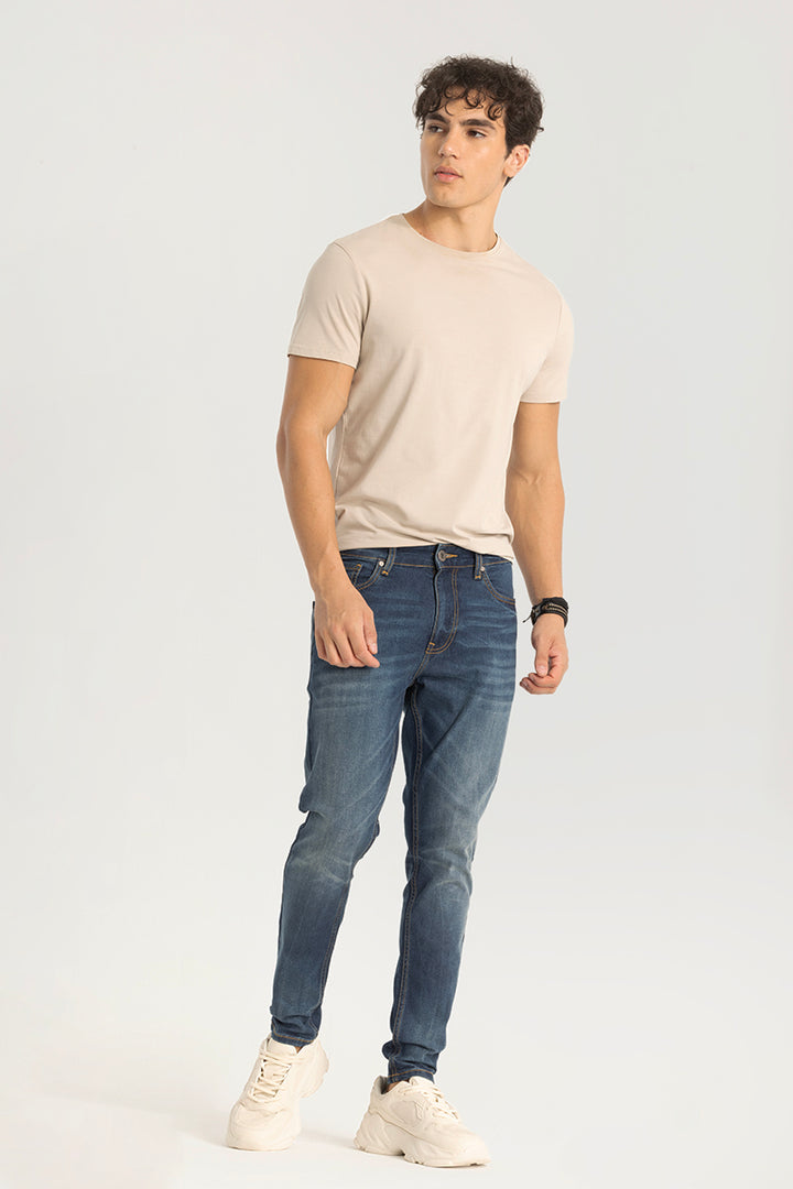 Washed Blue Plain Skinny Fit Jeans