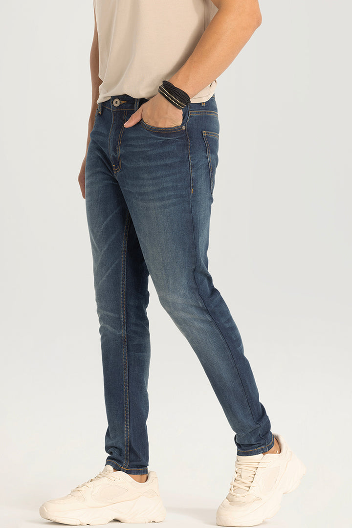 Washed Blue Plain Skinny Fit Jeans