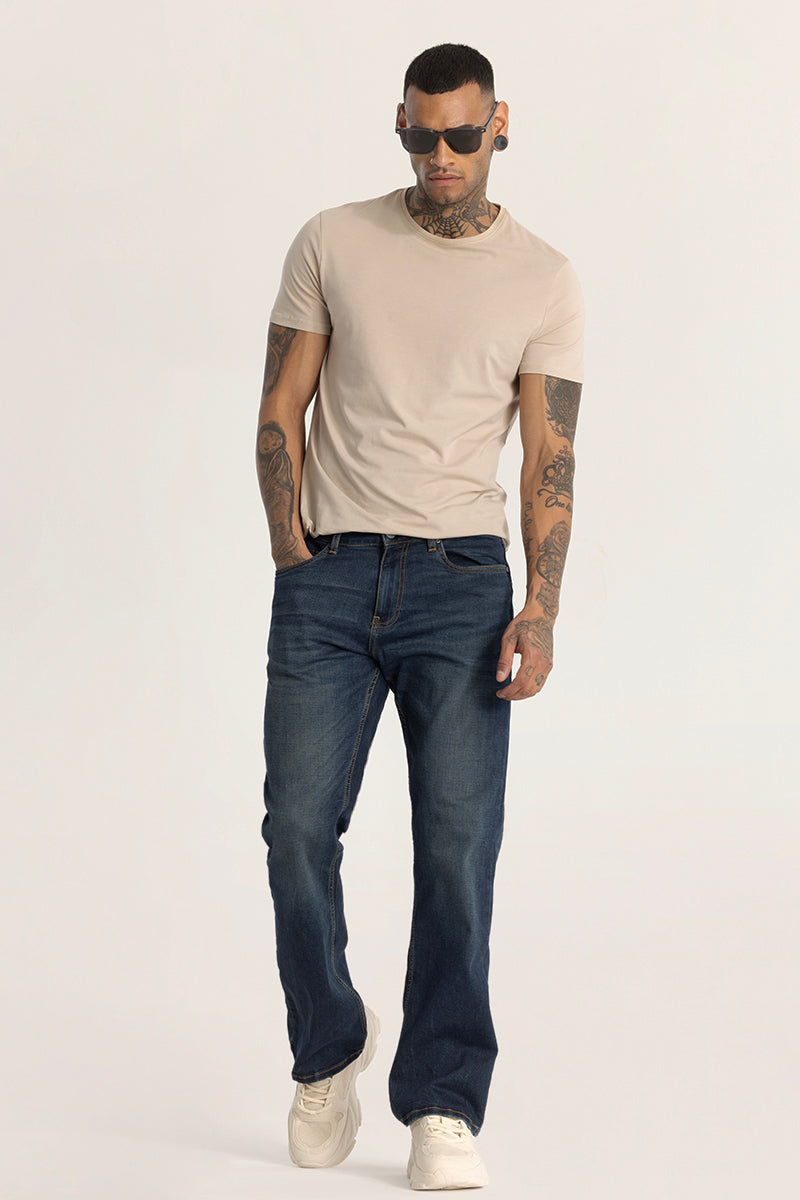 Blue Plain Bootcut Jeans