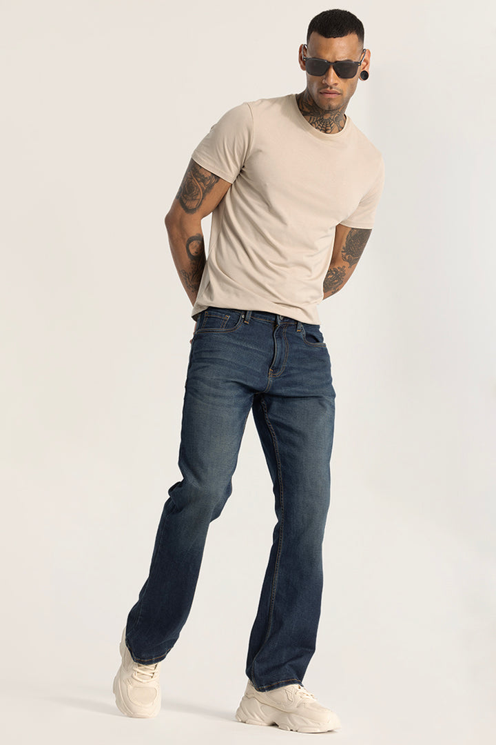 Blue Plain Bootcut Jeans