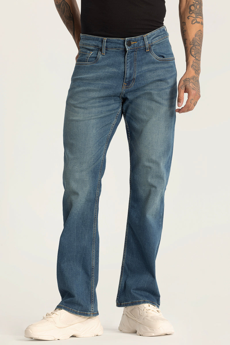 Blue Plain Bootcut Jeans