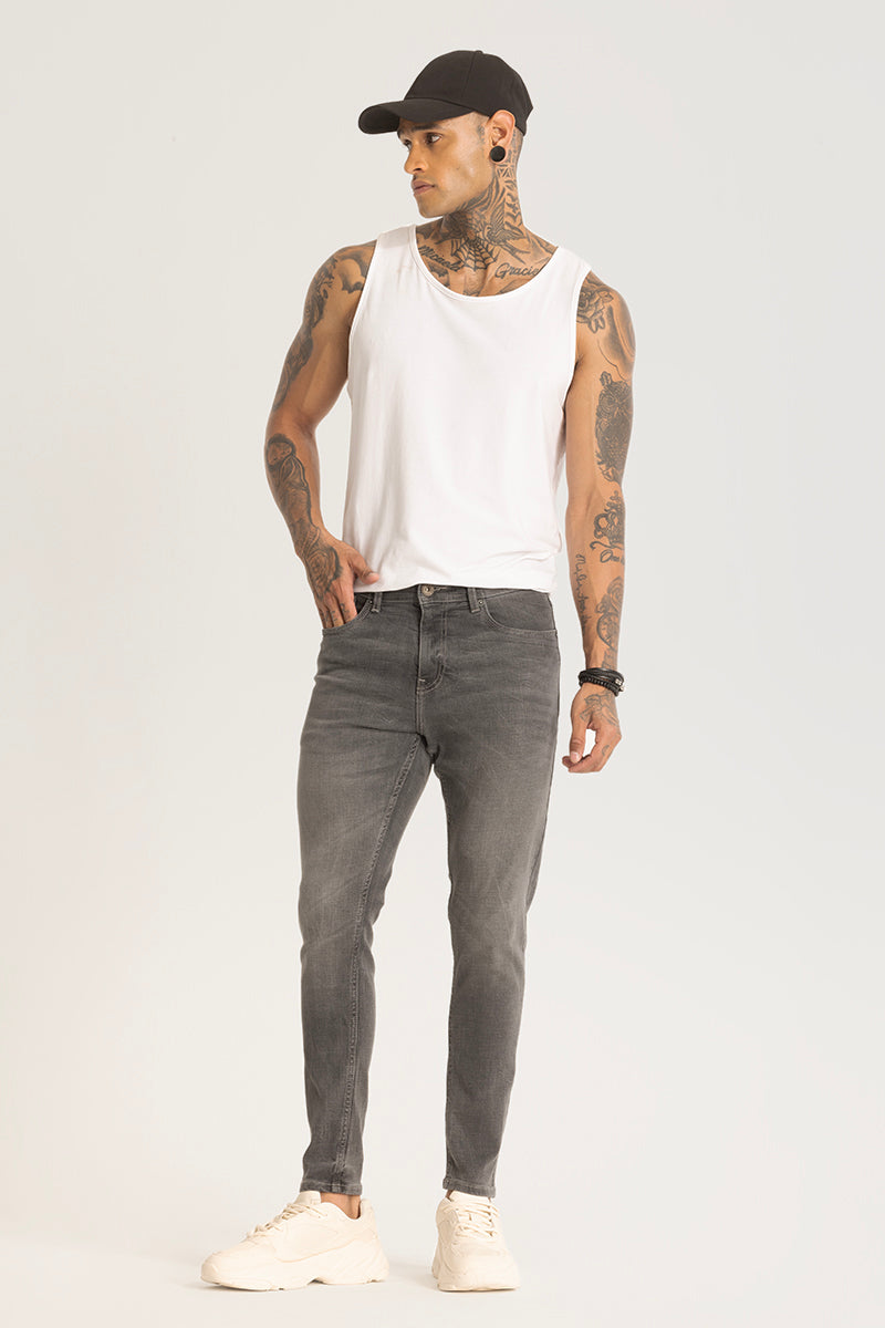 Grey Plain Skinny Fit Jeans