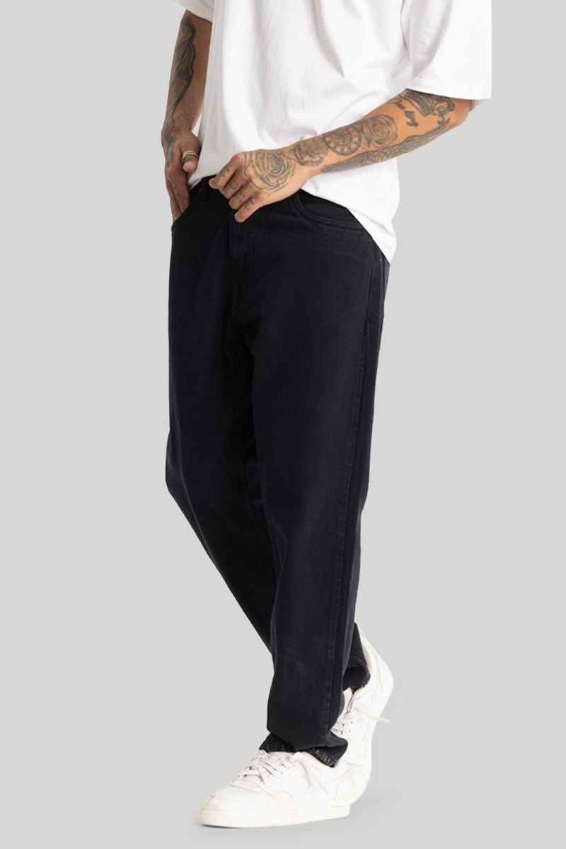 Charcoal Grey Plain Baggy Fit Jeans