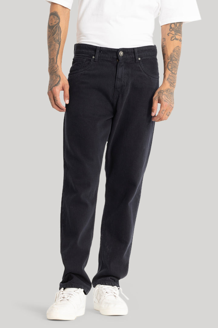 Charcoal Grey Plain Baggy Fit Jeans