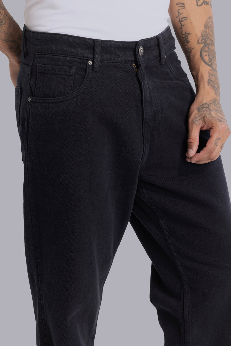 Charcoal Grey Plain Baggy Fit Jeans