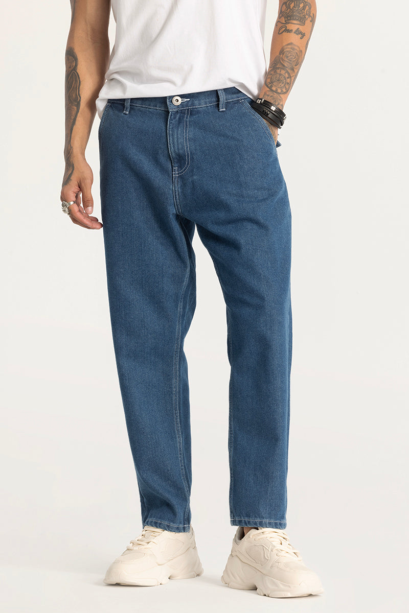 Blue Plain Baggy Fit Jeans