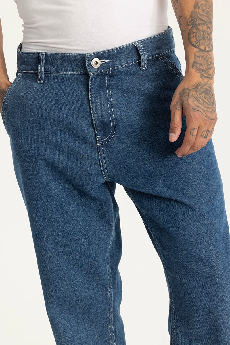 Blue Plain Baggy Fit Jeans