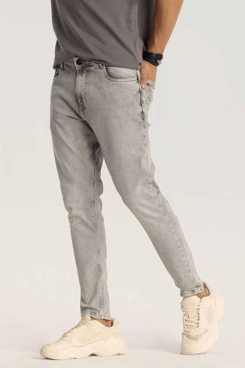 Washed Grey Plain Skinny Fit Jeans