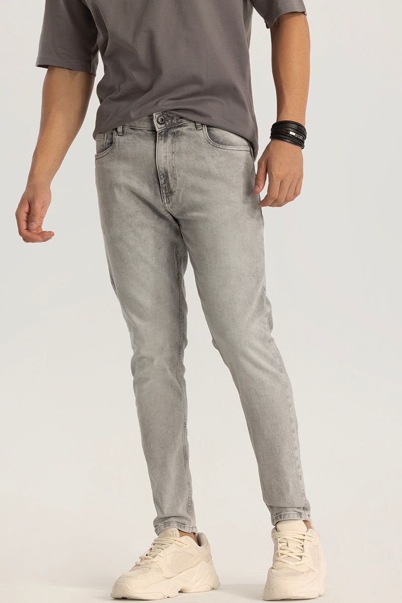 Washed Grey Plain Skinny Fit Jeans