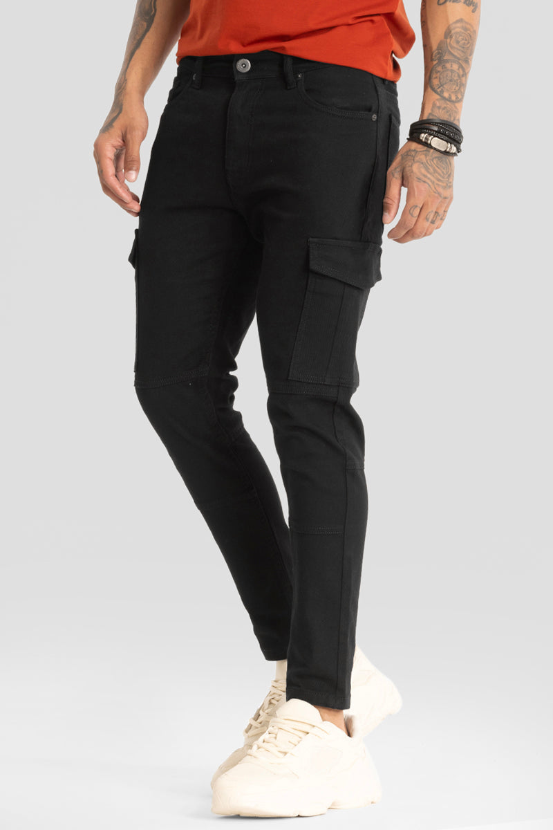 Black Cargo Style Skinny Fit Jeans