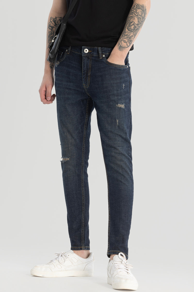 Navy Distressed Skinny Fit Jeans