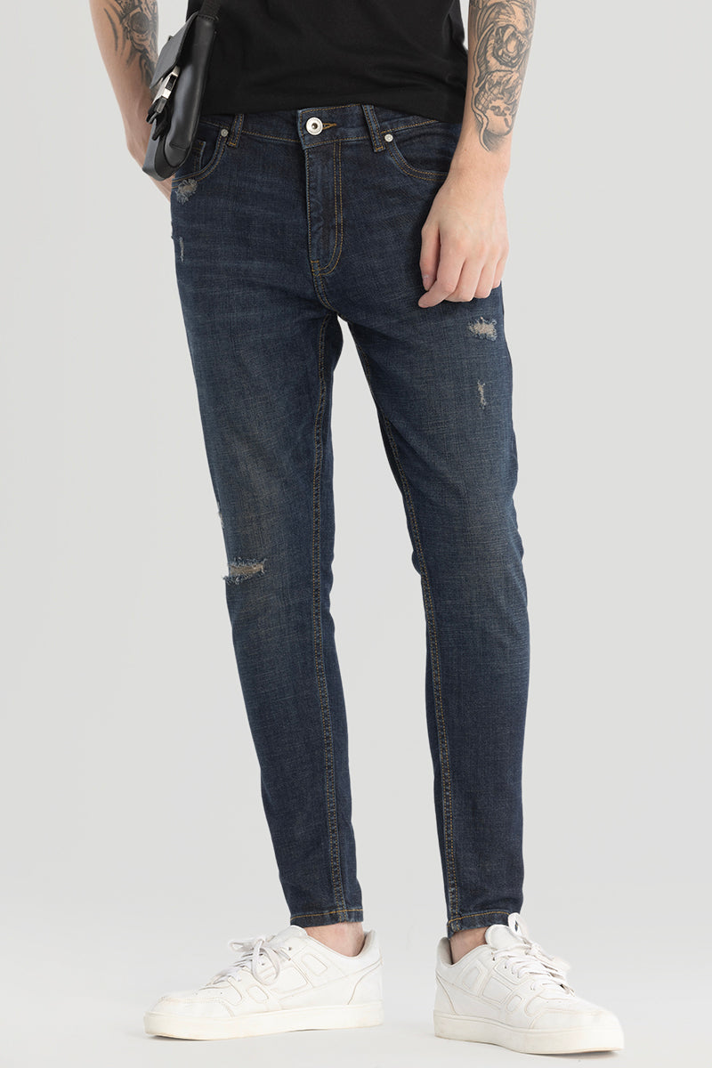 Navy Distressed Skinny Fit Jeans