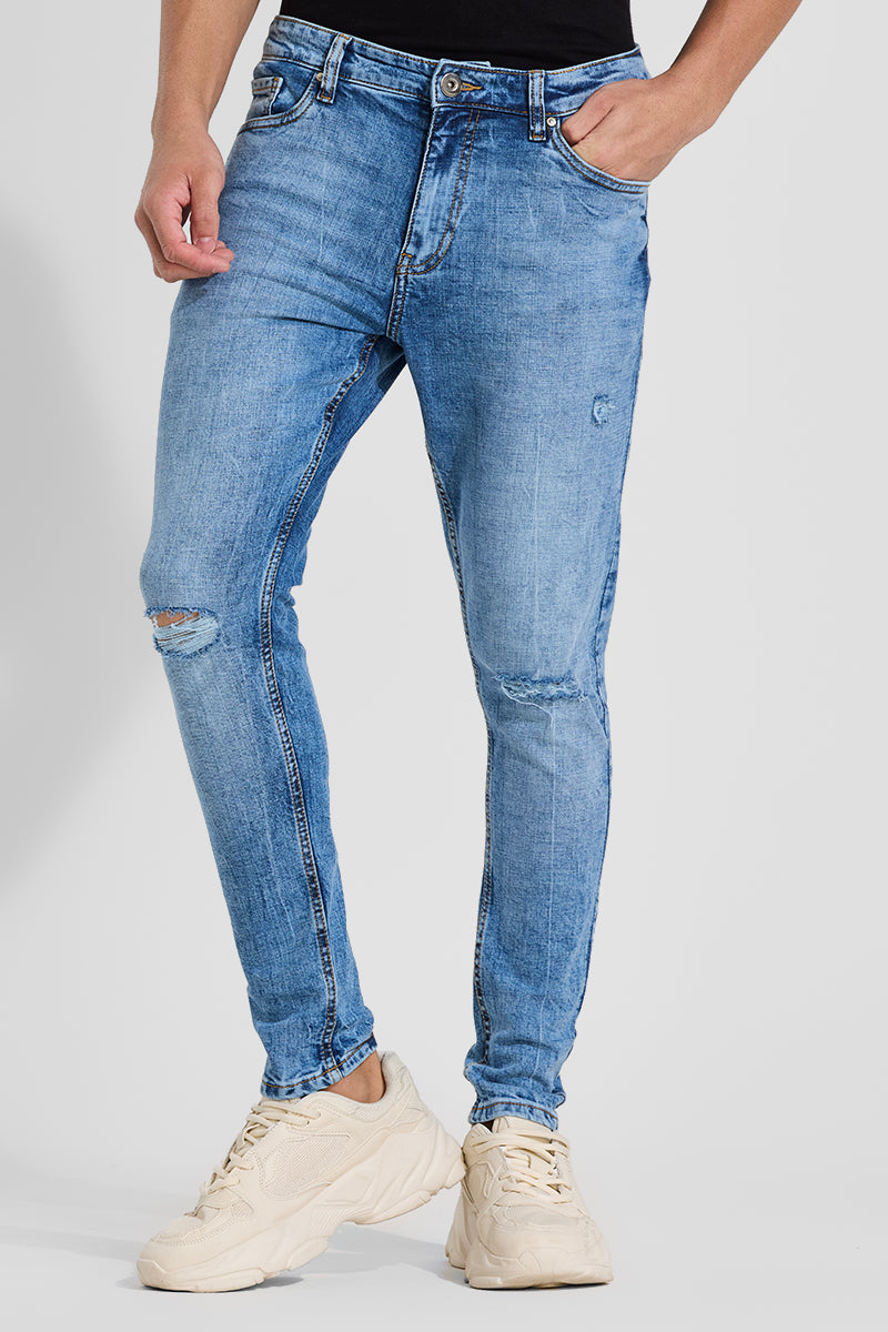 Blue Distressed Skinny Fit Jeans