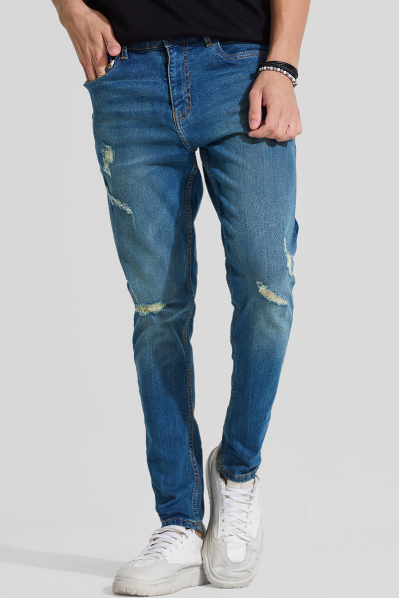 Blue Distressed Skinny Fit Jeans