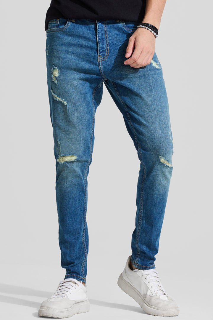 Blue Distressed Skinny Fit Jeans