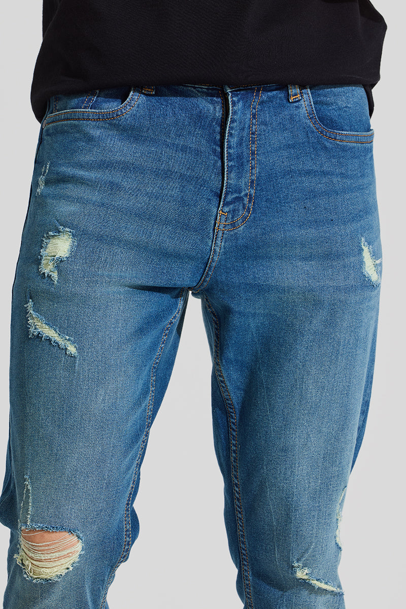 Blue Distressed Skinny Fit Jeans