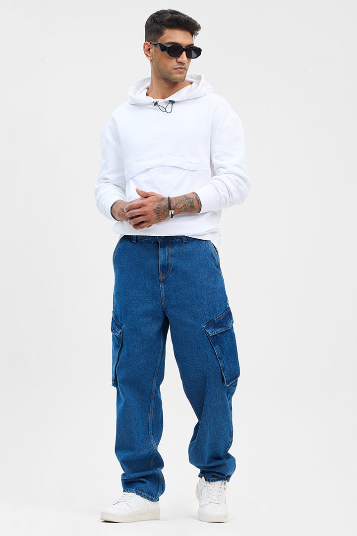 Blue Loose Fit Cargo Jeans