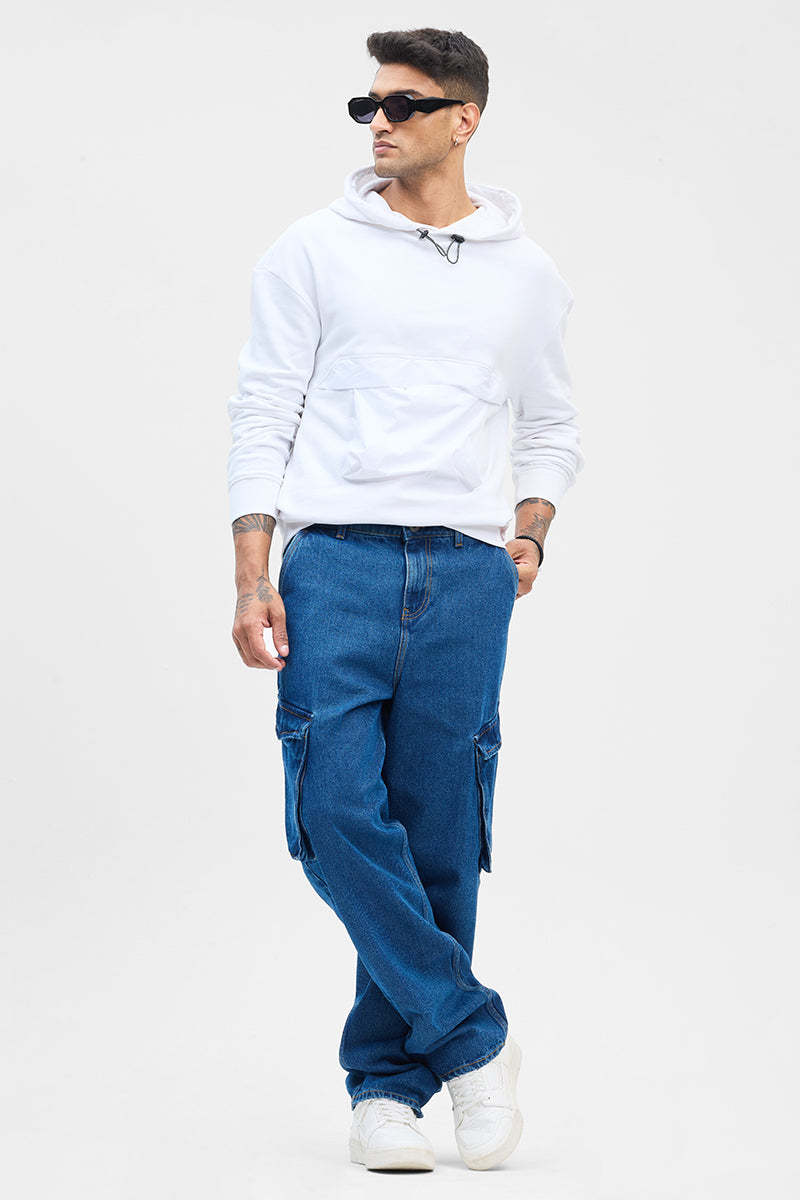 Blue Loose Fit Cargo Jeans