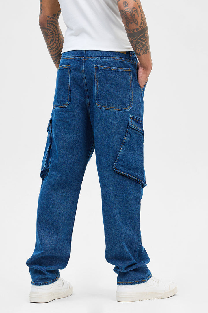 Blue Loose Fit Cargo Jeans