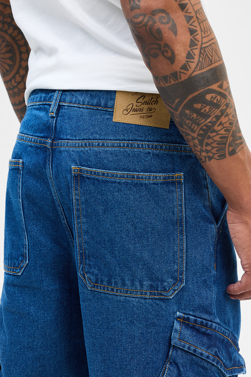 Blue Loose Fit Cargo Jeans