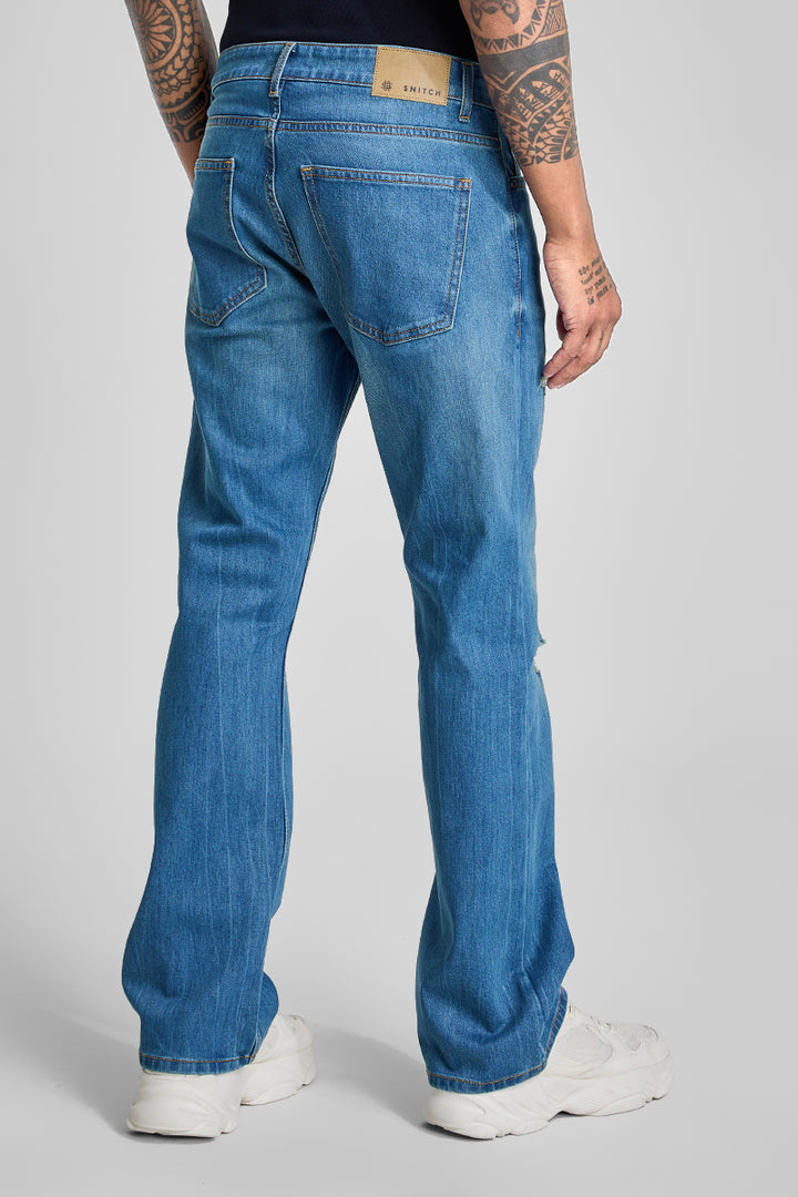 Blue Distressed Bootcut Jeans