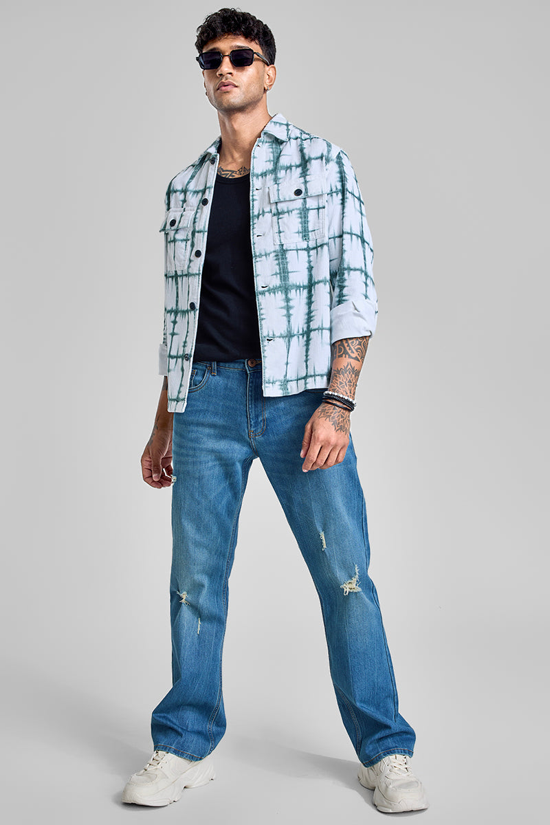 Blue Distressed Bootcut Jeans