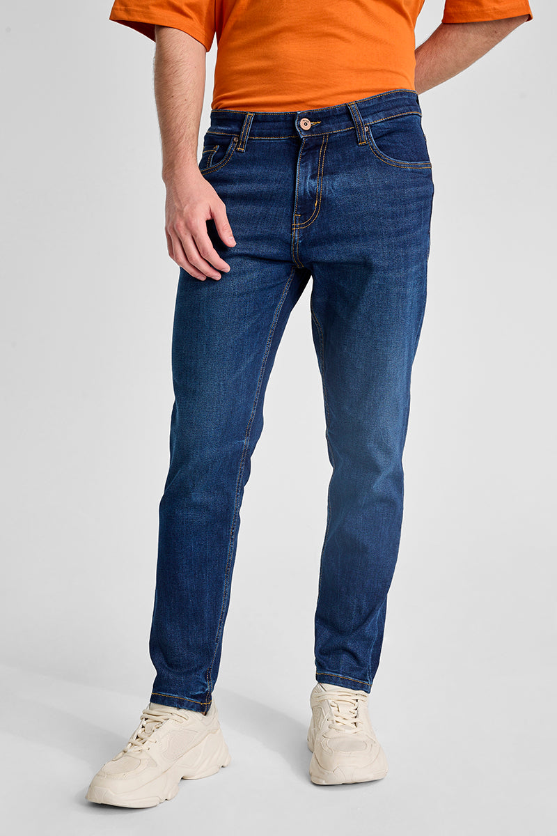 Dark Blue Tapered Fit Jeans