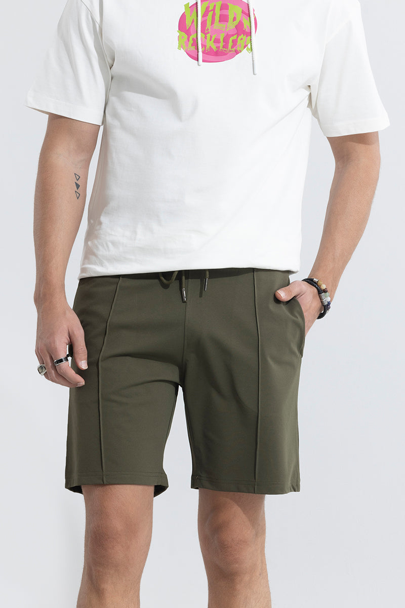 Pleated Olive Shorts