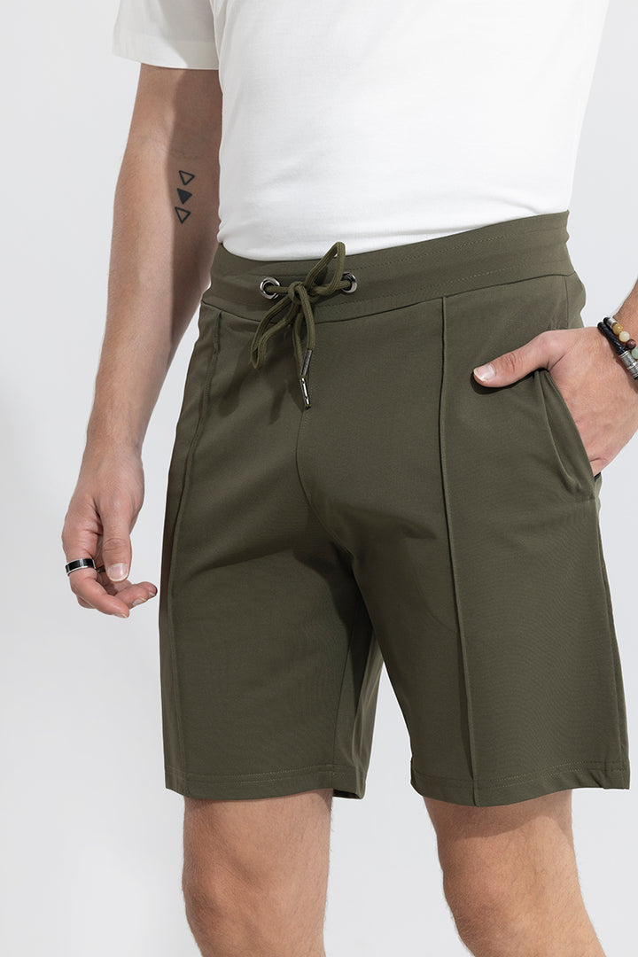 Pleated Olive Shorts