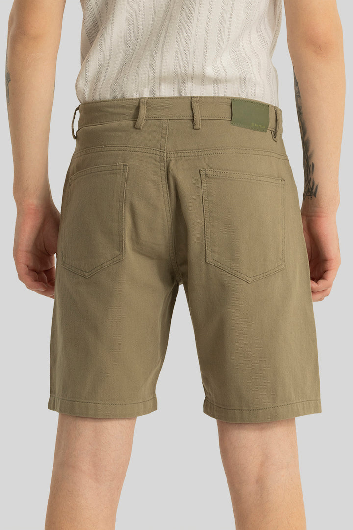 Viviane Khaki Plain Regular Fit Shorts