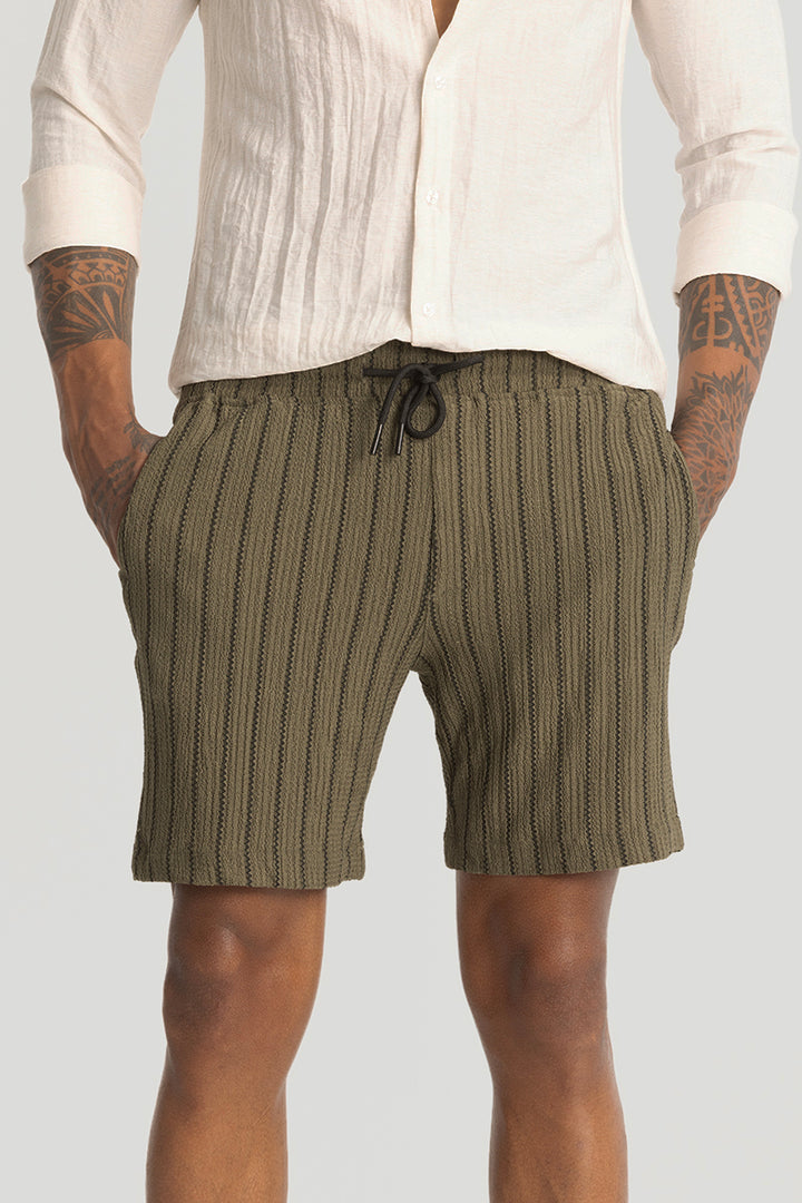 Olive Striped Stretch Shorts