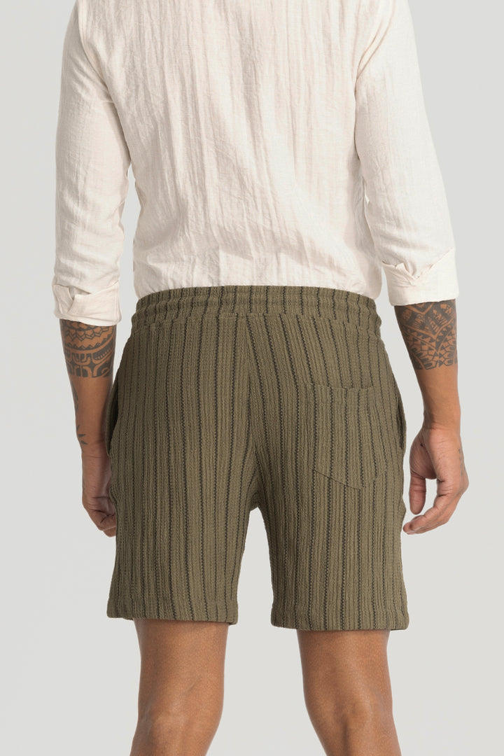 Olive Striped Stretch Shorts