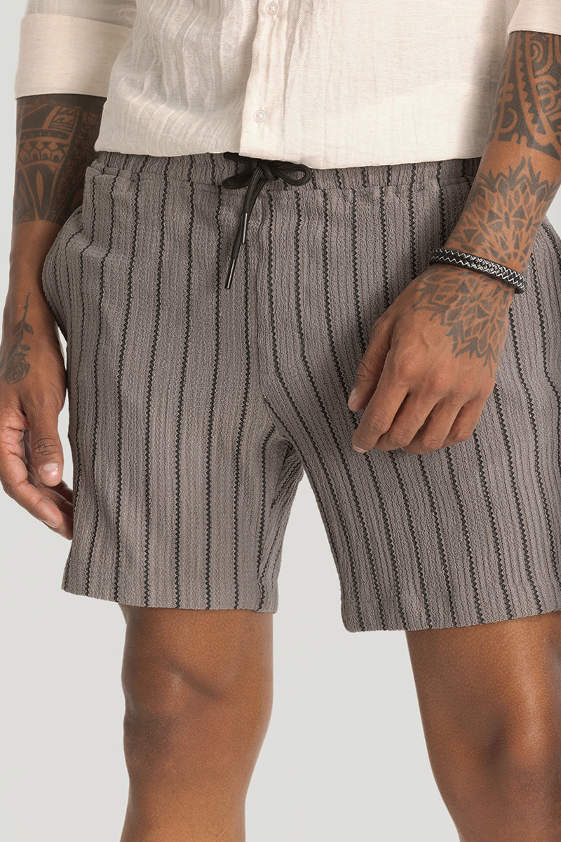 Grey Striped Stretch Shorts