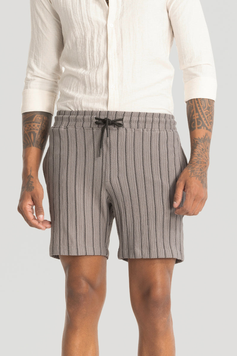 Grey Striped Stretch Shorts