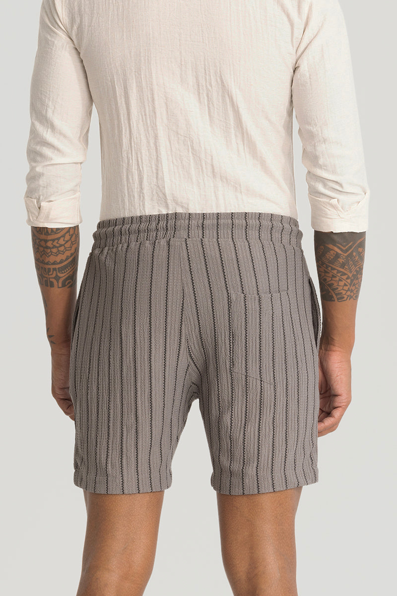 Grey Striped Stretch Shorts